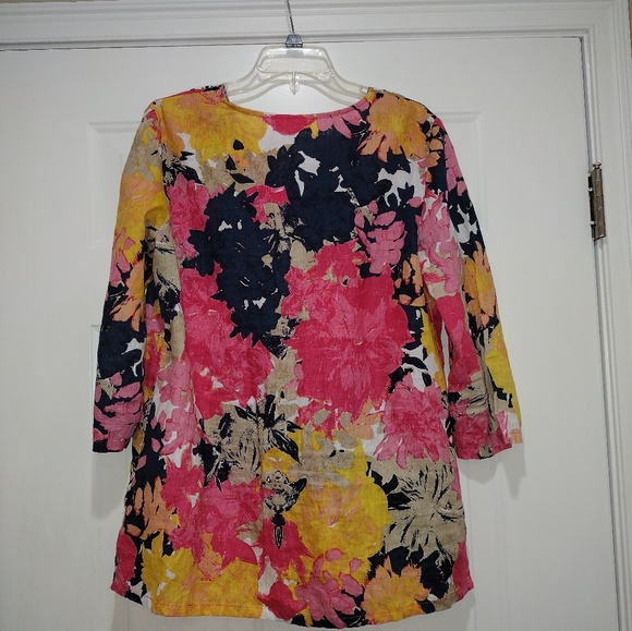Charter Club  NWOT Luxury Linen Floral Beaded Tunic size Large Linen - Picture 2 of 3
